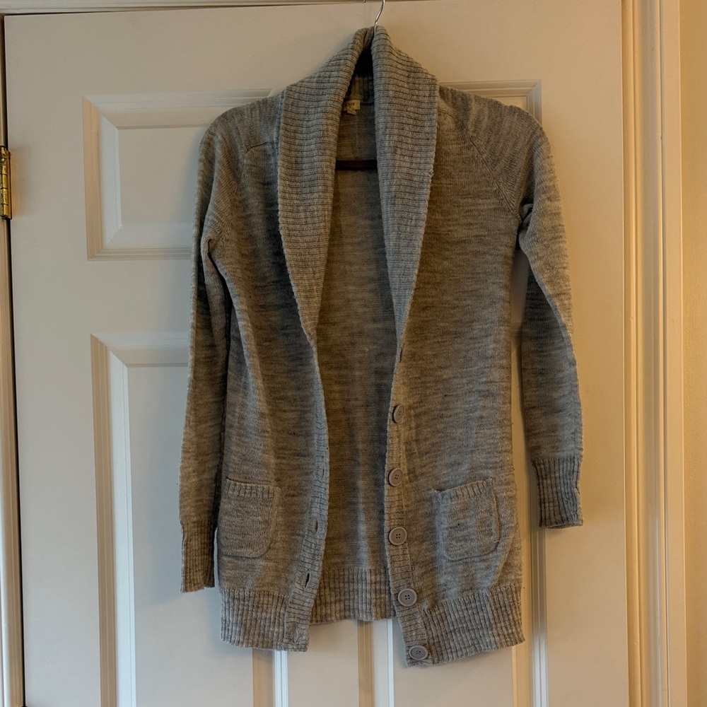 J. Crew Light Gray Shawl Collar Button-Front Cardigan